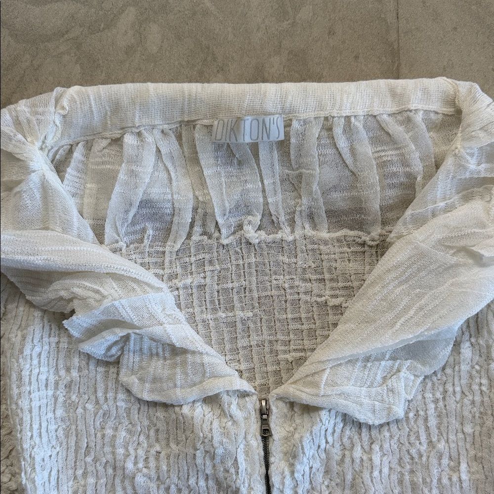 White Ruffled Zip-Up Top - Picture 2 of 3